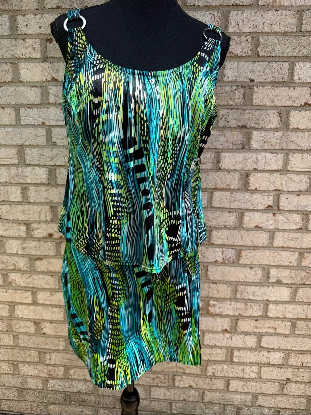 Vintage Tankini Bikini Set 2 Piece Swim Suit Size 10 Made in USA Green  Floral.